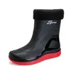 Nuevos Zapatos de Lluvia para Hombre Zapatos de Agua Caña Media Cinturilla Elástica Zapatos de Goma Antideslizantes Ropa de Exterior Pesca Suela Suave Lavado de Autos Jinete Botas de Lluvia para Hombre