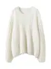 Suéter 100% Cachemir Puro para Mujer, Otoño e Invierno, Cuello Redondo, Engrosado, Holgado, Suéter Básico, Longitud Media, Tejido de Punto Trenzado, Jersey, Estilo Perezoso