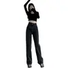 Jeans Feminino de Cintura Alta Cinza Preto Verão 2022 Novo Design Solto Senso de Design Calças de Tubo Reto Cruzado Perna Larga