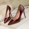 9288-16 Zapatos de mujer sencillos de moda coreana, tacones altos delgados, tacones de aguja, tacón ultraalto, boca baja, puntiagudos, zapatos sencillos sexys