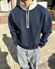Moletom masculino com zíper parcial, color block, gola alta, manga longa, estilo americano, marca da moda outono, resistente, modelagem solta, casual, com design único