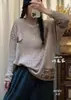 Suéter de algodão feminino, soltinho, oversized, gola alta meia, esconde imperfeições do corpo, para o outono, com apliques estilo étnico, não faz bolinhas, suéter de malha para usar como base