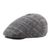 Velho homem Inverno acolchoado algodão veludo acolchoado xadrez cap proteção de orelha quente para a frente cap fivela de cobre ajustável boina chapéu