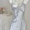 Noche de Encaje Puro con Tirantes Acolchados Estilo Ins Estampado de Mariposas Pijama de Seda Conjunto de Ropa de Casa de Alta Gama para Mujer con Escote en V Profundo