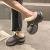 Pantuflas de Algodón Peludas Cálidas con Suela Gruesa Forradas de Lana para Mujer 2025 Nuevo Estilo Otoño e Invierno Mocasines de Media Pantufla para Mujer para Usar Afuera