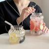 Vaso de Té de Vidrio de Borosilicato Alto Patrón Vertical Transparente de Una Capa Forma de Tambor Gordo de Gran Capacidad Vaso para Leche, Bebida, Jugo con Forma de Oruga