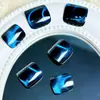 Uñas de Pies Estilo Ojo de Gato Negro y Azul Transfronterizas, Arte de Uñas de Pies Sexy, Efecto Iluminador, Forma Cuadrada, Removibles, 24 Piezas al por Mayor