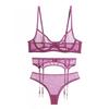 Meixiu Conjunto de sutiã sexy fino transparente europeu e americano, lingerie sexy, cinta-liga, sutiã francês de três peças