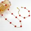 Estilo Europeo y Americano Colorido Flor Pequeña Cadena para Clavícula Collar Pulsera Acero Inoxidable Estilo Bohemio Dopamina Cadena Hecha a Mano Conjunto