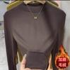 Camiseta Básica de Cuello Medio Alto Gruesa y Cepillada para Otoño e Invierno para Mujer, Tejido de Punto Acanalado de Color Puro, Camiseta Interior de Manga Larga, Top con Cuello Mao Pequeño