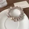 Goma para el pelo fruncida de satén con perlas estilo francés para mujer, alta elasticidad, apta para coleta, no daña el cabello, accesorio para el cabello coreano