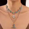 Joyería Transfronteriza Europea y Americana Retro Imitación Turquesa Cabeza de Toro Cadena para Clavícula Conjunto de Collares con Cuentas Estilo Étnico Collar de Cactus