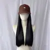 Peluca para Mujer Peluca Completa Todo en Uno Seda Artificial de Alta Temperatura Gorra de Béisbol Retro Peluca Natural Atable Cabello Largo Liso