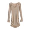 Europeu e Americano-estilo das mulheres Novo Sexy Half-open Collar Tight Hip Saia Cor Sólida Stretch Apertado Vestido de Manga Comprida das Mulheres na moda
