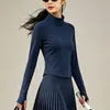 Camiseta de Manga Larga de Malla con Cuello Cruzado y Media Cremallera para Tenis y Fitness para Mujer Falda Deportiva Plisada de Cintura Alta Ropa de Golf y Fitness