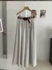 KEKEZOON pantalones culotte anchos elegantes y minimalistas para mujer, de cintura alta, adelgazantes, de corte holgado, largos, con cinturón, 8640
