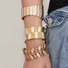 Pulsera Abierta Geométrica Ancha Minimalista Transfronteriza Más Vendida con Esmalte de Goteo de Aceite Set Acero Inoxidable Chapado en Oro de 18K