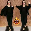 Pantalones Harem Casuales Forrados de Polar para Otoño e Invierno Estilo Holgado Elegante para Mujeres 100-150kg Sudadera con Cardigan Grueso Estilo Mamá Conjunto de Dos Piezas