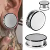 Joia de Piercing para Expansão de Orelha com Roldana Preta Simples Borda Espelhada Aço Inoxidável Cor de Aço Rosca Externa 8-25mm