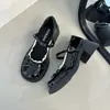 Sapatos de Couro Femininos para Combinar com Saias 2025 Novo Estilo Laço Salto Bloco Branco Bico Redondo Sapatos Mary Jane Estilo Britânico Jk Sapatos de Salto Único