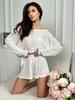 Conjunto de Duas Peças Feminino 2025 Primavera Novo, Transparente, Fino, Gola Redonda Grande, Manga Longa, Tops e Shorts, Recorte Transfronteiriço Europeu e Americano