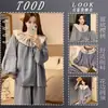 Pijama a cuadros de manga larga para mujer, popular en línea, nuevo algodón nube cuello grande ribete de encaje conjunto de ropa para el hogar de primavera y otoño