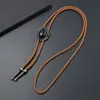 Corbata de Bolo Ovalada Retro con Piedra Negra Unisex Cordón Trenzado Estilo Vaquero Occidental Colgante de Metal Corbata de Moño