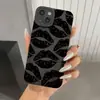 Estampa de Lábios Pretos Adequada para Capa de Celular Iphone16Promax Apple 14 Fosca 13 Anti-Queda 1211XS Capa Macia de Silicone
