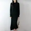 Vestido de Punto de Lana Pura 2026 Otoño/Invierno Nuevo Cuello Redondo Medio Alto Manga Larga para Mujer Dobladillo Retorcido Vestido Largo