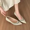 33-1 Francés Versátil Pedrería Perla Planos Aumentadores de Altura Zapatos de Verano para Mujer Estilo Hada Suela Suave Talla Grande