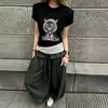Camiseta de mujer de manga corta ajustada estilo retro americano con estampado de gato, top corto ajustado de verano, top de mujer absolutamente hermoso