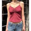 Camisola pequeña plisada con estampado floral rojo vino estilo americano BM para mujer, estilo nuevo de verano BM, ropa interior y exterior Pure Wish