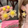 Pendientes de Borla de Flor Color Dopamina para Mujer, Pendientes Exagerados de Playa Estilo Festivo, Clips para Orejas sin Perforar