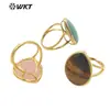 WT-R505 pedra natural com glitter Pedra Olho de Tigre pedra cor ametista anel banhado a ouro 18K acessórios para presente de feriado