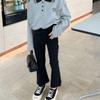 Jeans de Primavera y Otoño para Niñas, Jeans de Bebé Elegantes para Niños Modernos Versión Coreana a la Moda Negros Ajustados Elásticos Acampanados
