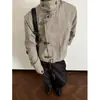 Chaqueta de cuello alto estilo vintage con hebilla de avión desgastada para hombres y mujeres, silueta retro americana ropa de trabajo abrigo de vuelo deconstruido