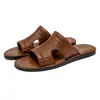 Calzado de Verano para Hombre Transfronterizo, Calzado de Exterior, Calzado de Primera Capa de Piel de Vaca, Pantuflas Casuales de Piel Genuina Transpirables Antideslizantes de Suela Suave, Chanclas de Playa