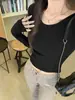 Camiseta Básica Negra de Cuello Redondo, Manga Larga, para Mujer, Nueva de Principios de Otoño 2025, Ajustada, Efecto Adelgazante, Camiseta Interior Superior
