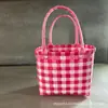 Bolsa de Mão Tecida à Mão, Cesta de Plástico Trançado, Cesta de Legumes, Bolsa Quadrada Pequena, Bolsa de Presente Lua Cheia para Mulheres, Casual e Versátil