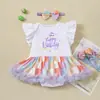 Traje de Festa de Aniversário de Bebê para Meninas, Verão Novo, Cruzado, Manga Voadora, Vestido Xadrez Colorido, Conjunto com Faixa de Cabelo