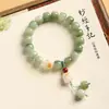 Pulsera de Raíz de Bodhi Verde Similar al Jade Estilo Chino, Doble Círculo, Nueva Pulsera de Cuentas de Loto de Buena Suerte Estilo Chino, Pulsera de Mano para Mujer