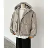Jaqueta de Algodão Nova de Inverno Acolchoada Quente com Textura de Mármore para Homens, Casaco com Capuz Versátil Solto Águia da Montanha Tendência