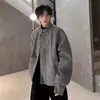 Jaqueta masculina 2024 outono e inverno novo estilo americano high street cleanfit cinza curta gola alta sobretudo de lã