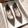 Sapatos Populares de Strass Brilhante para Mulheres 2025 Novos Sapatos Rasos Totalmente de Diamante Sapatos de Bico Quadrado Salto Quadrado Salto Baixo Sapatos Femininos Super Macios Sola Macia