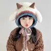 Versión Coreana Lindo Sombrero de Felpa con Orejas de Oveja para Pellizcar Orejas para Mujer, Otoño e Invierno Cálido Protección para las Orejas a Prueba de Frío Gorro de Punto Pullover