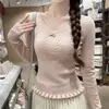 Top base de encaje dulce y picante con cuello en V y fruncido en la cintura para mujer, colección otoño e invierno primavera, suéter de punto con lazo para reducir la edad, prenda interior