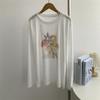 Lyocell Coreano Ligeramente Transparente Estampado Colorido Blanco Ropa de Protección Solar de Manga Larga Verano Delgado Estilo Holgazán Top Suelto de Tul
