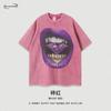 Camiseta Estilo Americano High Street Retrô Divertida Estampada Lavagem Pesada Lavável Manga Curta Ombro Caído Solta Top da Moda para Homens e Mulheres