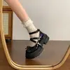 Mocasines de Mujer con Lazo, Suela Gruesa y Tacón Grueso 2025 Otoño Nuevo Estilo Británico Versátiles Zapatos Pequeños de Cuero Doble Botonadura para Mujer