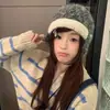 Chapéu de Aviador de Tricô Artesanal Coreano para Mulheres, Novo Chapéu de Lã Espesso Retrô, Gorro Pequeno que Mostra o Rosto